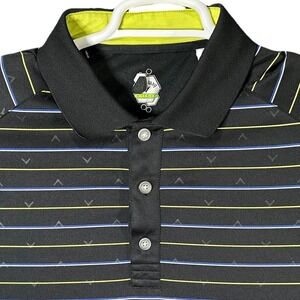 Callaway X Series Golf Polo Mens M Golf Clubs Logo‎ Allover Print Black Stretch